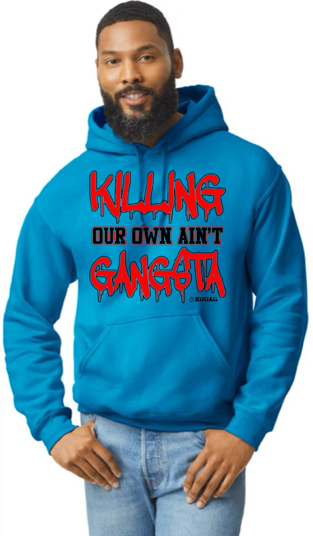 Sapphire Hoodie With Red Lettering