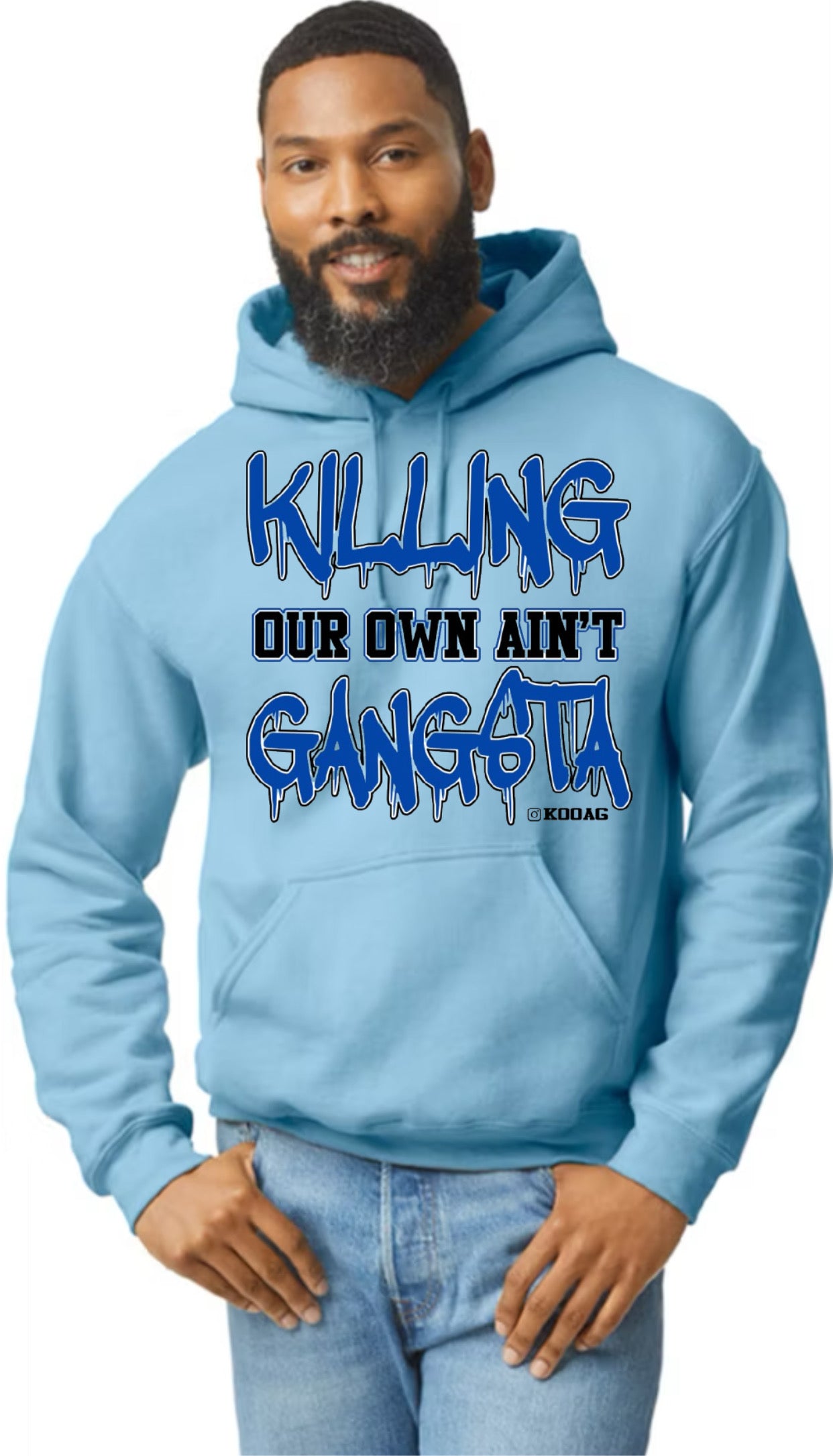 Light Blue With Black Lettering