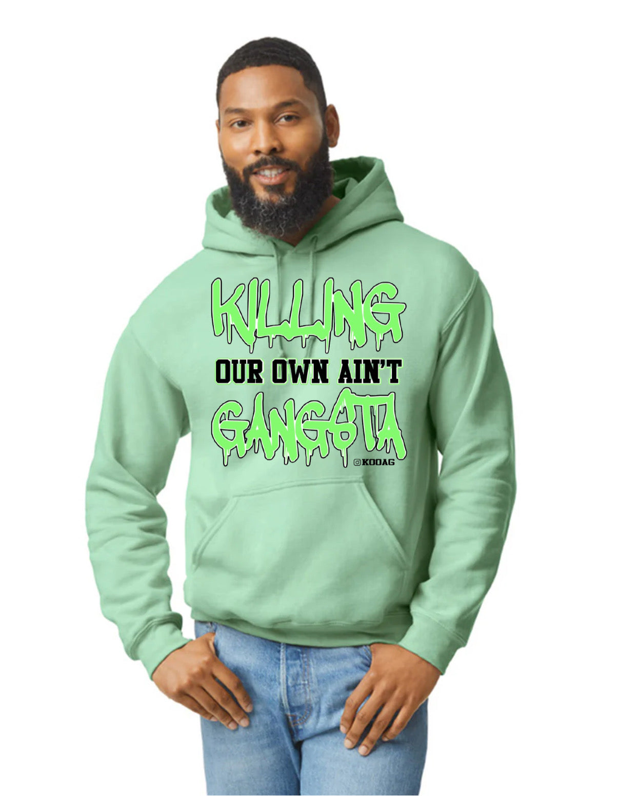 Mint Hoodie With Lime Green And Black Lettering