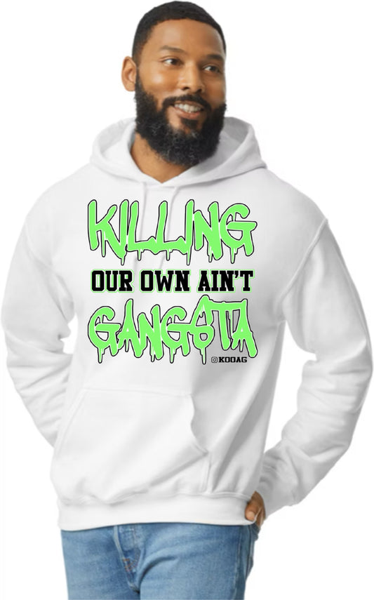 White Hoodie Lime Green And Black Lettering