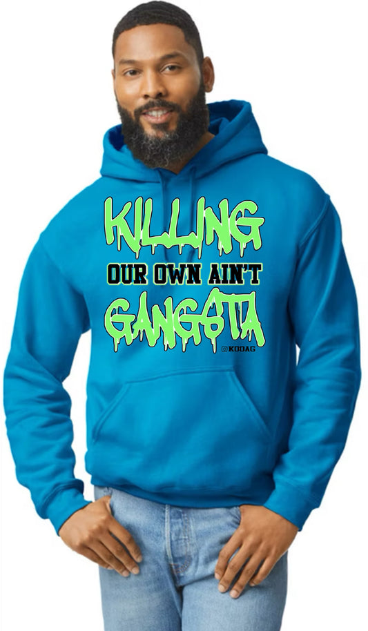 Sapphire Hoodie With Lime Green And Black Lettering