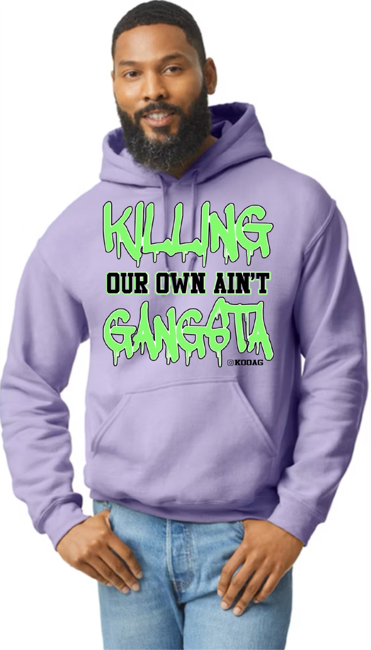 Orchid Hoodie With Lime Green And Black Lettering