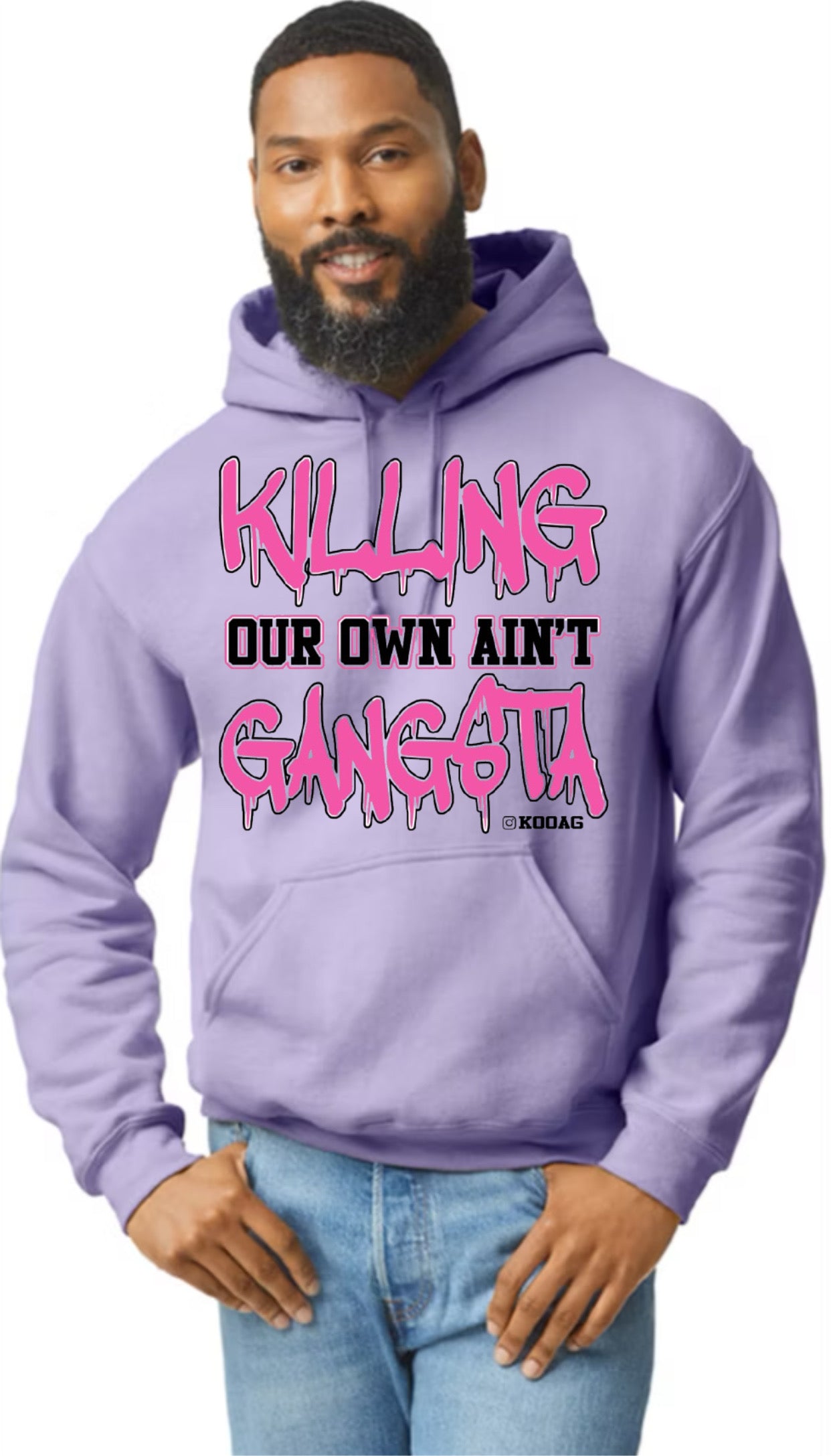 Orchid Hoodie With Pink And Black Lettering