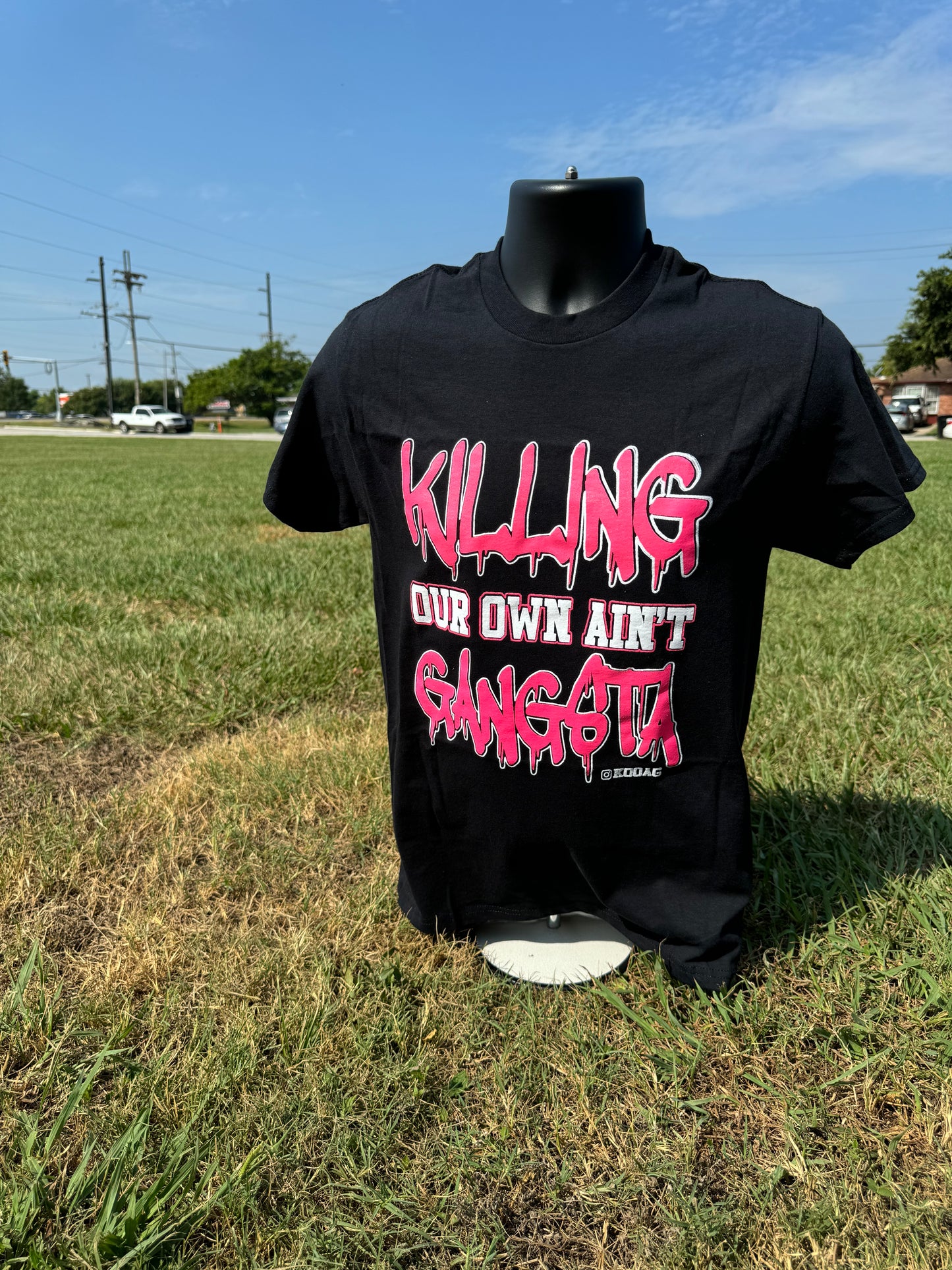 Black Shirt Pink Letters